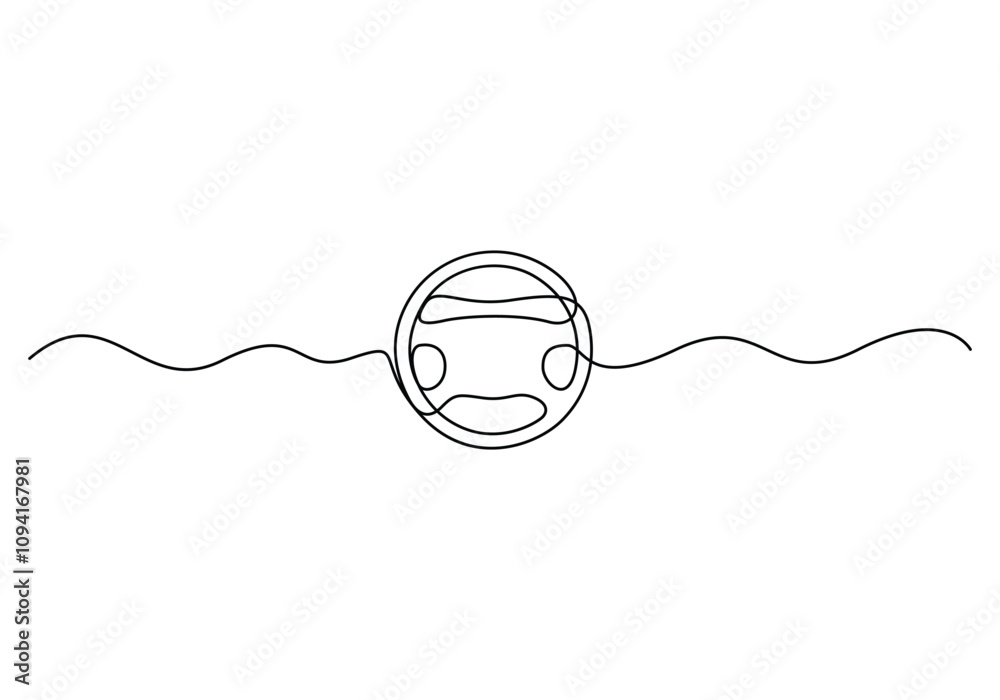 Obraz premium Steering wheel symbol in continuous one line drawing style. Single line art of steering wheel icon. Vector illustration