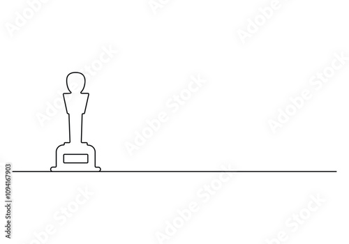 Continuous simple single line drawing of Award Trophy. Oscar trophy, Film award trophy. Isolated on white background. Vector illustration