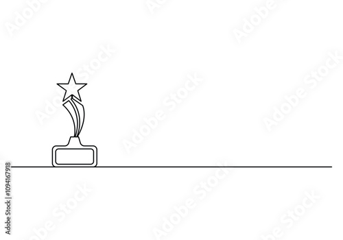 Continuous simple single line drawing of Award Trophy. Oscar trophy, Film award trophy. Isolated on white background. Vector illustration