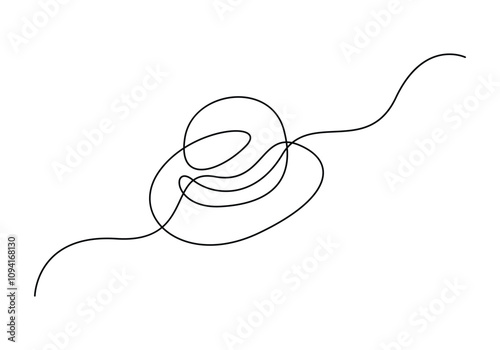 Continuous one line drawing of woman sun hat. Isolated on white background vector illustration