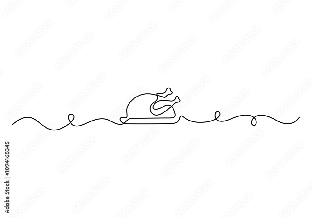 Continuous one line drawing of whole turkey Happy thanksgiving roasted turkey poultry food vector illustration Continuous one line drawing of whole turkey Happy thanksgiving roasted turkey poultry food vector illustration