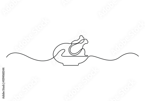 Continuous one line drawing of whole turkey Happy thanksgiving roasted turkey poultry food vector illustration