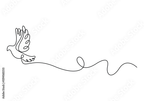 A drawing of a bird flying in the sky continuous line drawing vector illustration