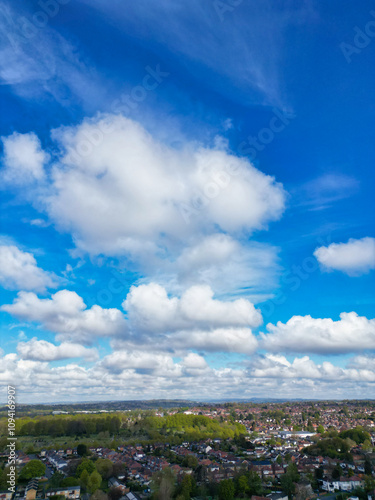 Downtown and Central Derby City Centre of Midlands England, Great Britain. High Angle Footage Was Captured with Drone's Camera from Medium High Altitude on April 26th, 2024