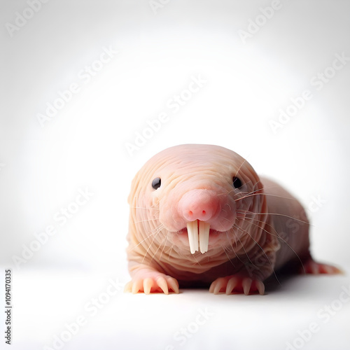 A naked mole rat set against a plain white background. ai photo