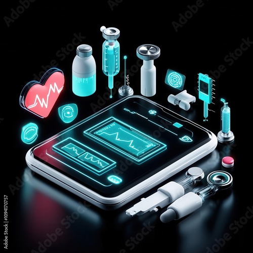Personalized diabetes management system, futuristic tech, 3D illustration