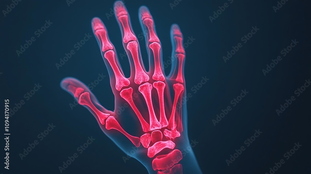 Obraz premium Detailed X Ray Image of Human Hand Skeleton Anatomy Showing Bones and Joints in High Medical Diagnostic Scan