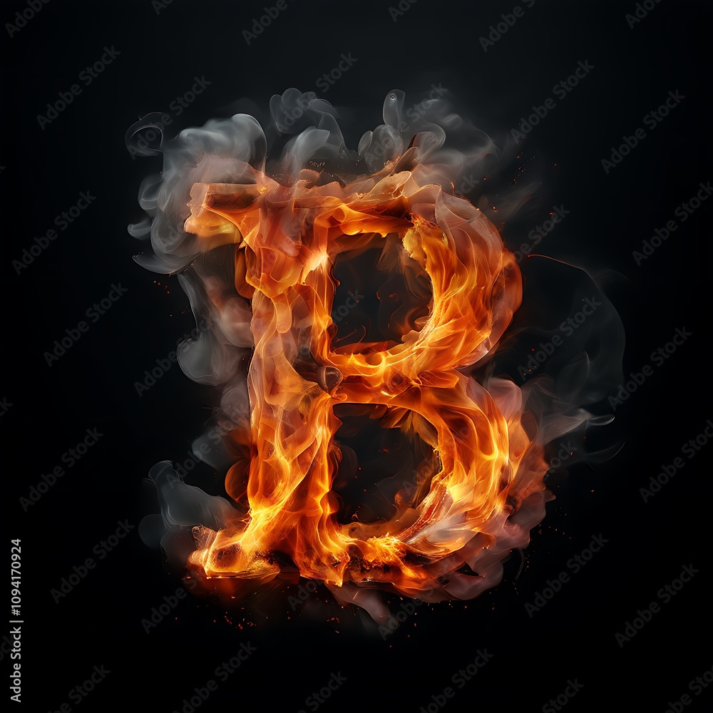 Fototapeta premium Fiery Letter B with Smoke