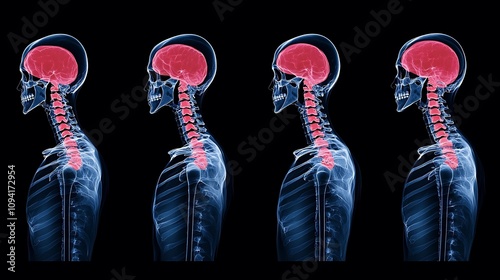 X ray scan visualizing the human skeletal structure and anatomy including the vertebral column joints muscles and connective tissues  This image can be used in medical healthcare