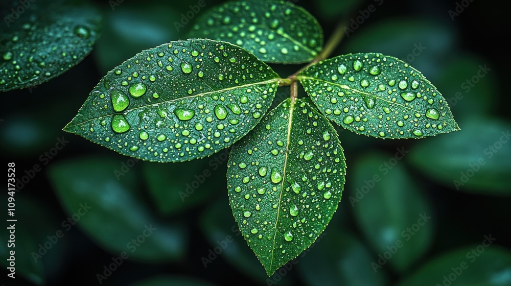 Dew Drops on Green Leaves Dew Drops on Green Leaves