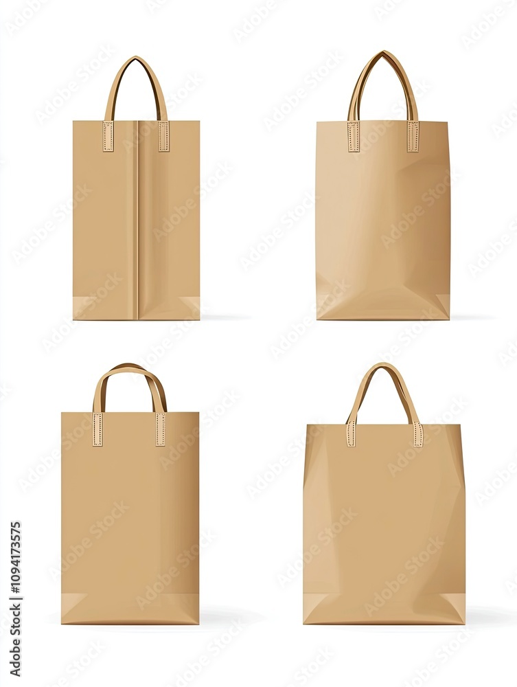 Vertical bag mockup, bag with flat bottom, front and side view.