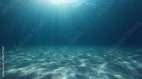 Sunlight filters through calm waters highlighting sandy ocean floor