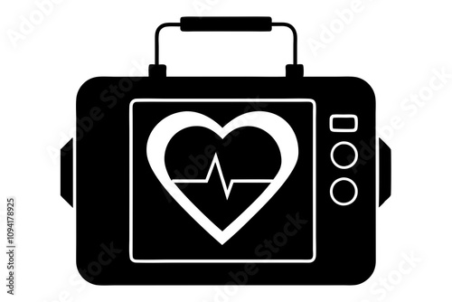 Defibrillator Machine Silhouette Vector Illustration - Medical Emergency Device Design