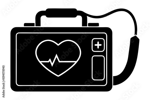 Defibrillator Machine Silhouette Vector Illustration - Medical Emergency Device Design