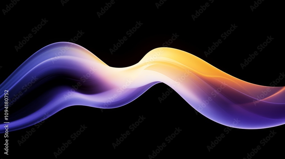 Abstract digital artwork glossy fluid curves in purple yellow orange against black background modern elegant minimalist Abstract digital artwork glossy fluid curves in purple yellow orange against black background modern elegant minimalist