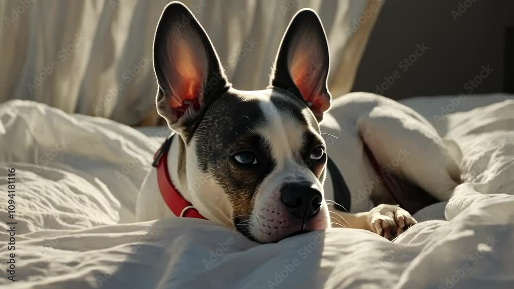 Tranquil Dog Lounging on a Bed Tranquil Dog Lounging on a Bed