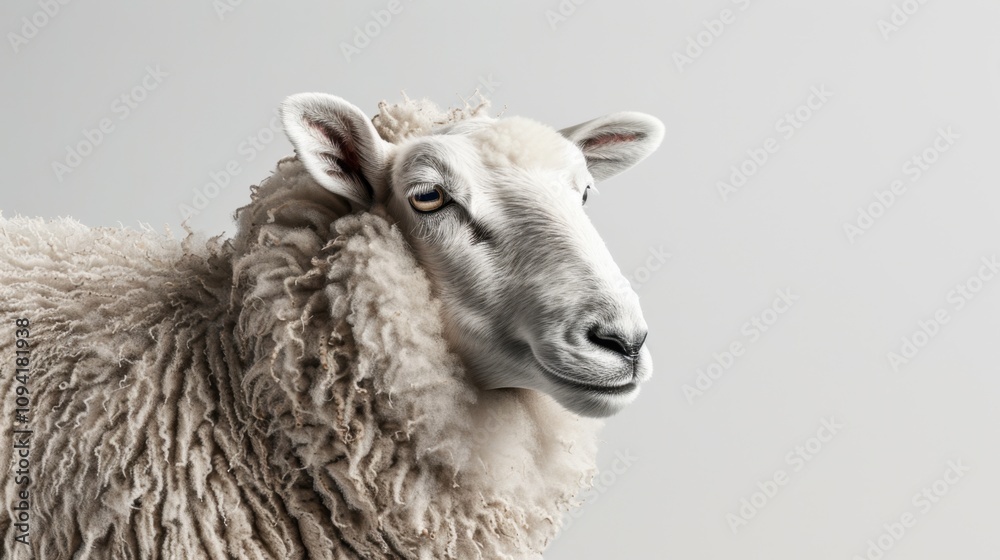 Fluffy Sheep Portrait Against a Neutral Background Fluffy Sheep Portrait Against a Neutral Background