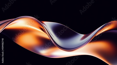 Abstract Metallic Ribbon Shapes in Motion with Reflective Surfaces on Black Background