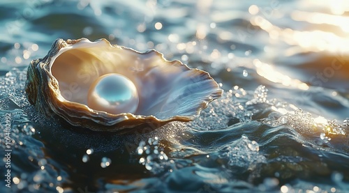 A beautiful oyster shell with an oversized pearl inside