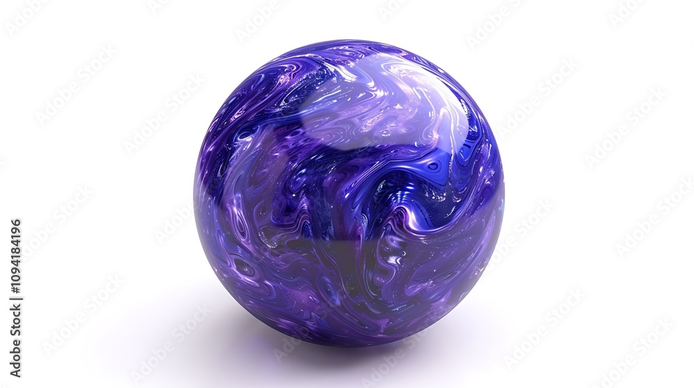 A glossy purple ball with intricate reflections, placed on a white background. A glossy purple ball with intricate reflections, placed on a white background.