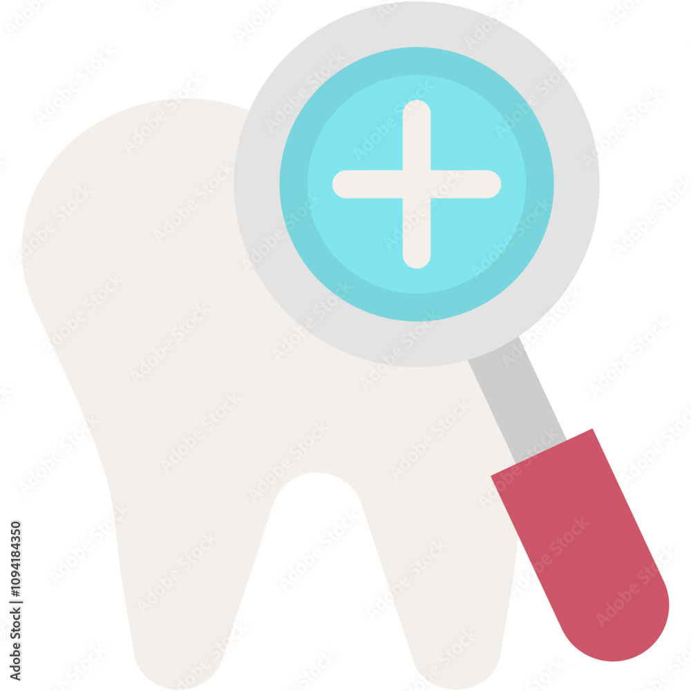 Fototapeta premium Vector Icon Dental Checkup, Dentist, Loupe, Dental Care, Tooth, Checked