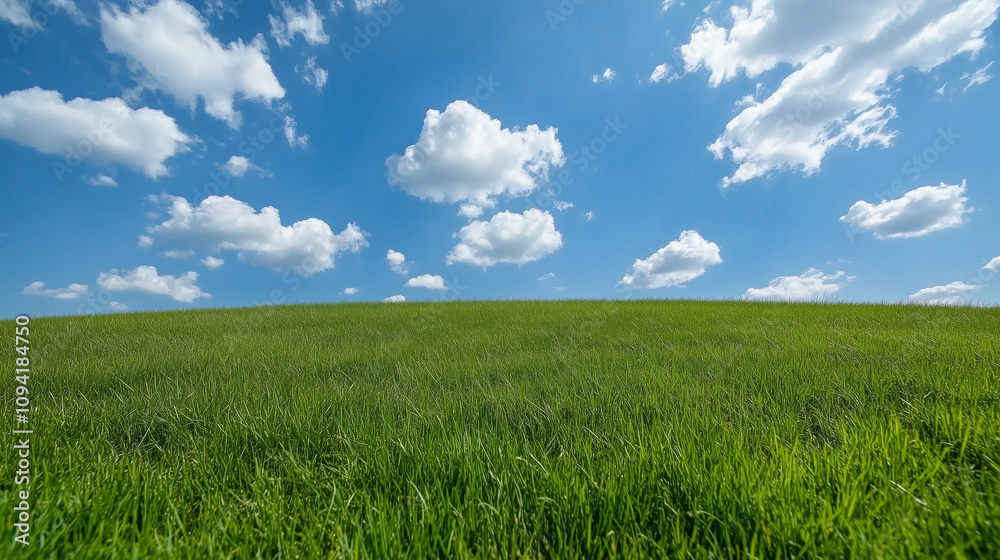 Rolling Green Grasslands Under Open Sky with Clouds Rolling Green Grasslands Under Open Sky with Clouds