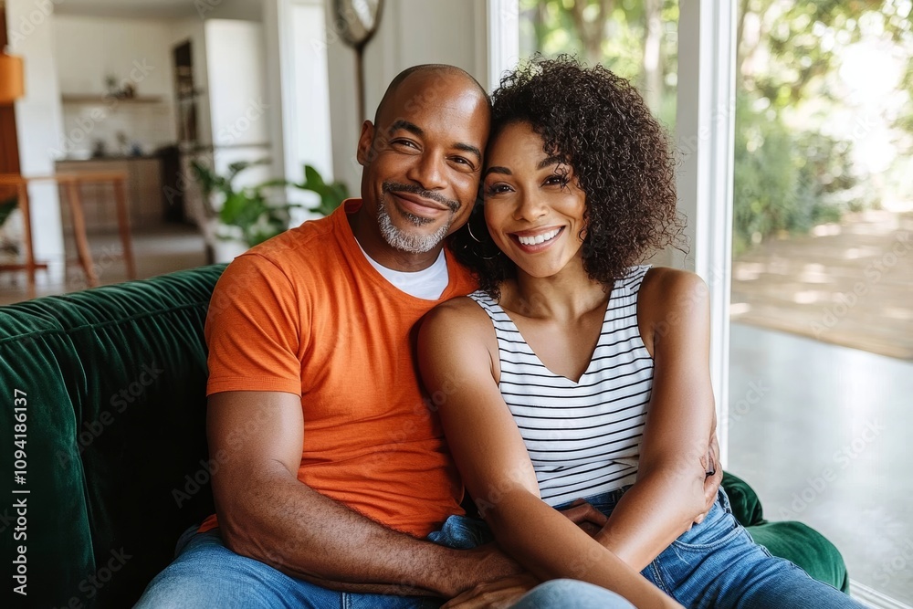 Obraz premium African American couple enjoying intimate moment at home