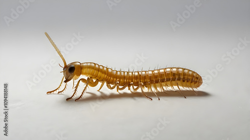 A Yellow Mealworm (Tenebrio molitor) set against a clean white backdrop Ai photo