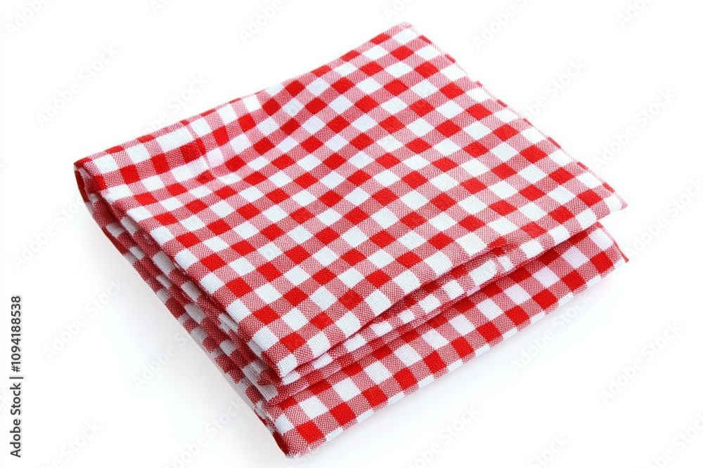 Red and White Checkered Cloth Napkins Stacked on White Background Red and White Checkered Cloth Napkins Stacked on White Background