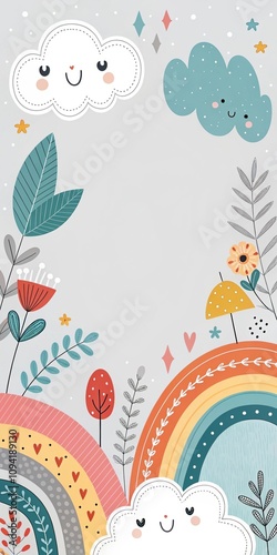 cute beautiful cartoon light grey background