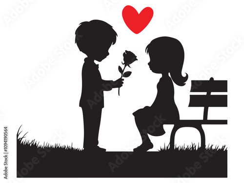 Happy Valentine's Day!csilhouette of a man gives flower to his girlfriend