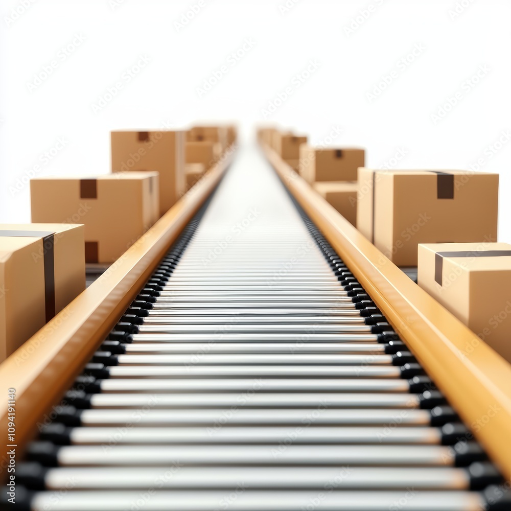 A conveyor belt transports cardboard boxes in a warehouse setting, showcasing an organized logistics process for efficient delivery. A conveyor belt transports cardboard boxes in a warehouse setting, showcasing an organized logistics process for efficient delivery.
