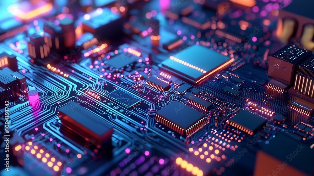Neural Network Significant Automation, Futuristic Circuit Board with Vibrant Colors and Complex Patterns Neural Network Significant Automation, Futuristic Circuit Board with Vibrant Colors and Complex Patterns