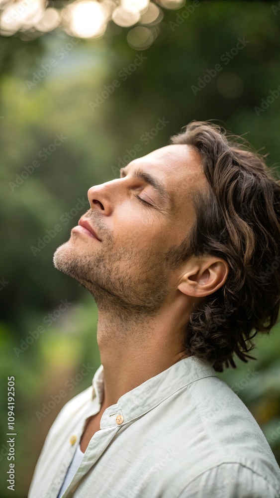 Relaxed man enjoying nature: serenity and mindfulness outdoors