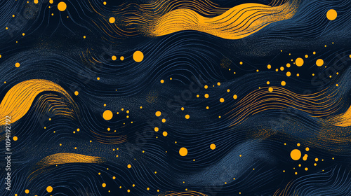 Cosmic night seamless pattern with gold accents