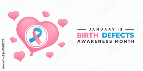 January Is Birth Defects Awareness month. Ribbon and heart. Great for cards, banners, posters, social media and more. White background. 