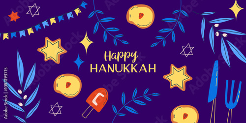 Hanukkah background for holiday. Candle, star and gift for happy hannukah. Vector illustration background