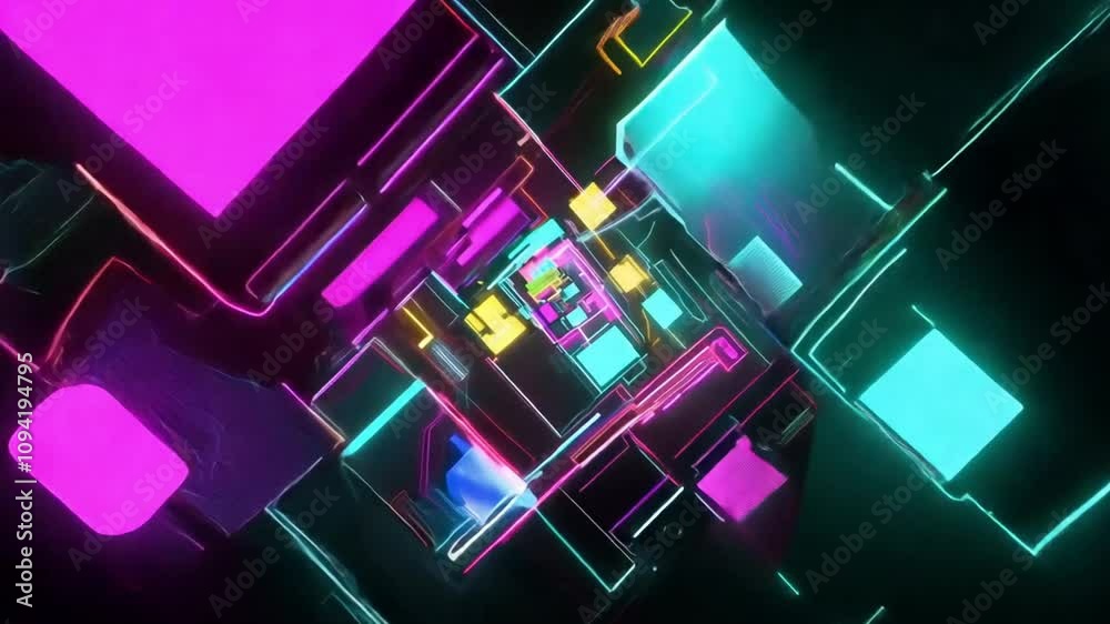Abstract Neon Lights on Diagonal Geometric Shapes