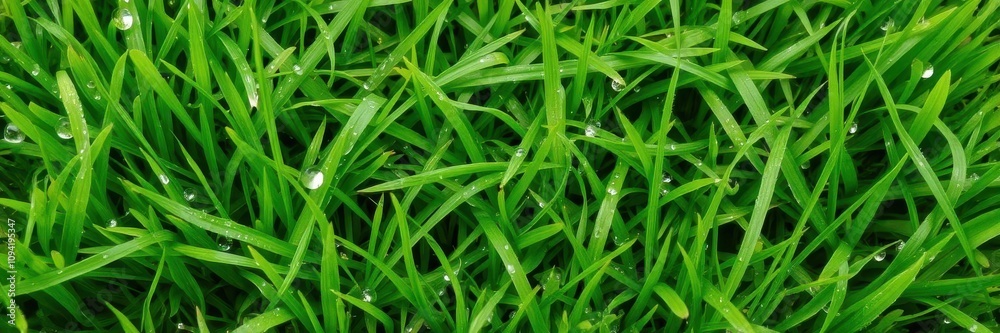 Lush green grass texture with dew drops, detail Lush green grass texture with dew drops, detail