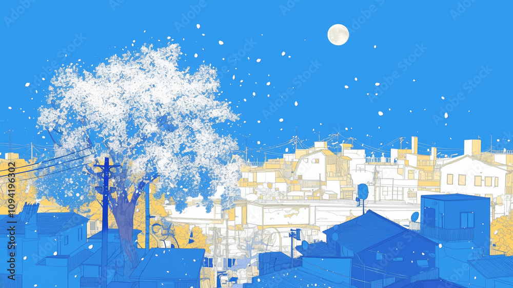 Naklejka premium 桜の花が咲き誇る都会の風景,