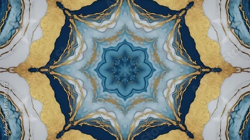 Blue and gold abstract mandala art.