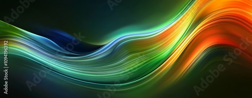 Dynamic Flowing Abstract Digital Art Background with Vibrant Green Blue Red Yellow Gradient Waves