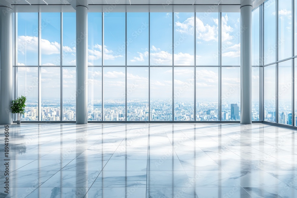 Empty marble floors and city views under the blue sky generative ai Empty marble floors and city views under the blue sky generative ai