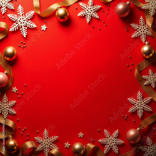 Merry Christmas and Happy new year greeting carddecorative winter holiday on red background photo