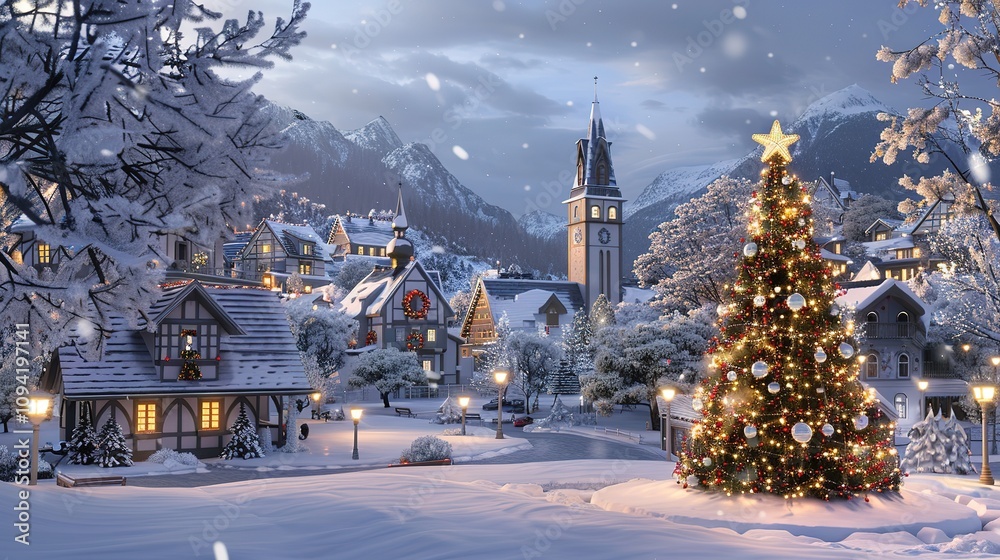 _Festive_winter_landscape_with_a_village _Festive_winter_landscape_with_a_village