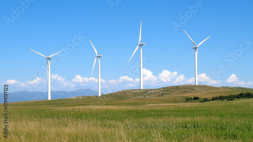 Wind Turbines on Hilltop Under Clear Sky