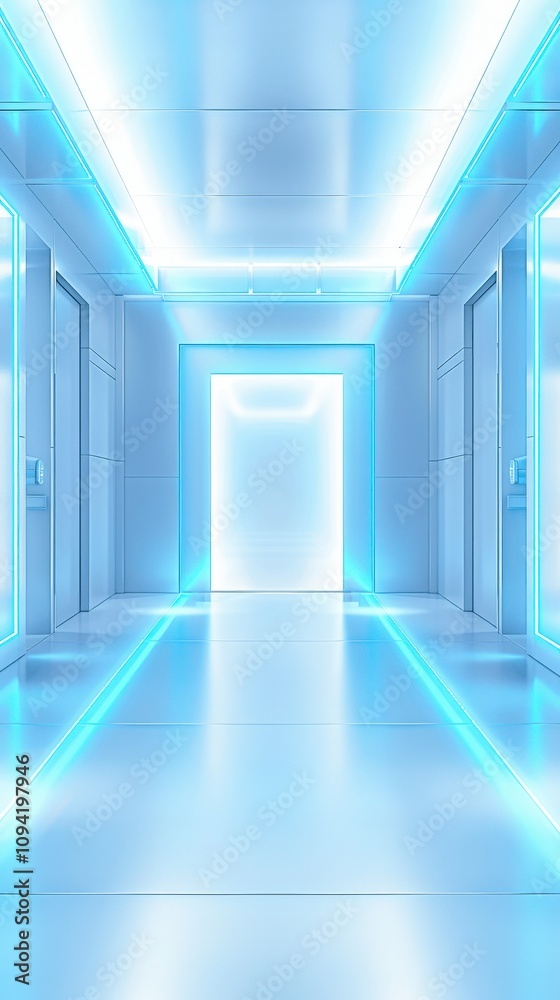 Obraz premium Futuristic Corridor with Blue Lighting