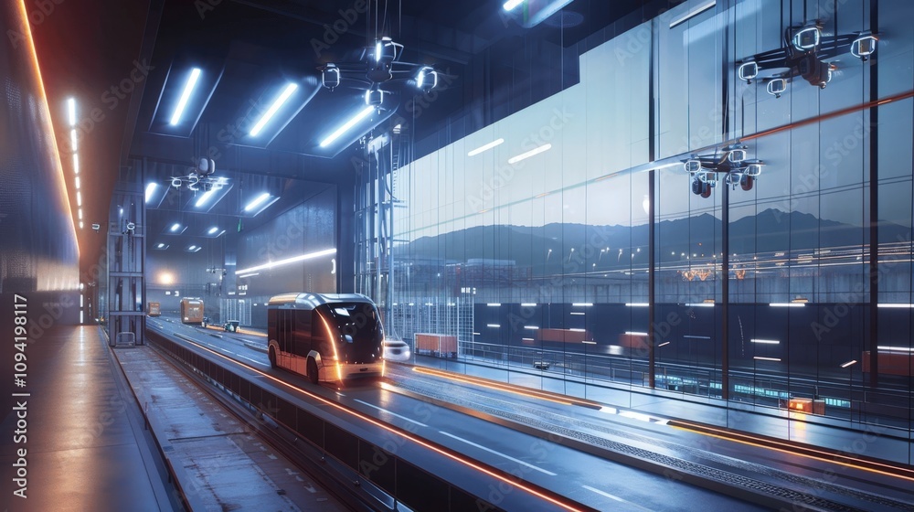 Futuristic Transportation Hub at Night Futuristic Transportation Hub at Night