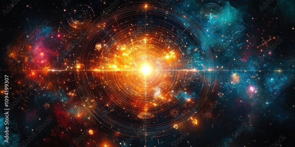 Obraz premium Celestial Cosmic Mandala A Bright Galactic Core