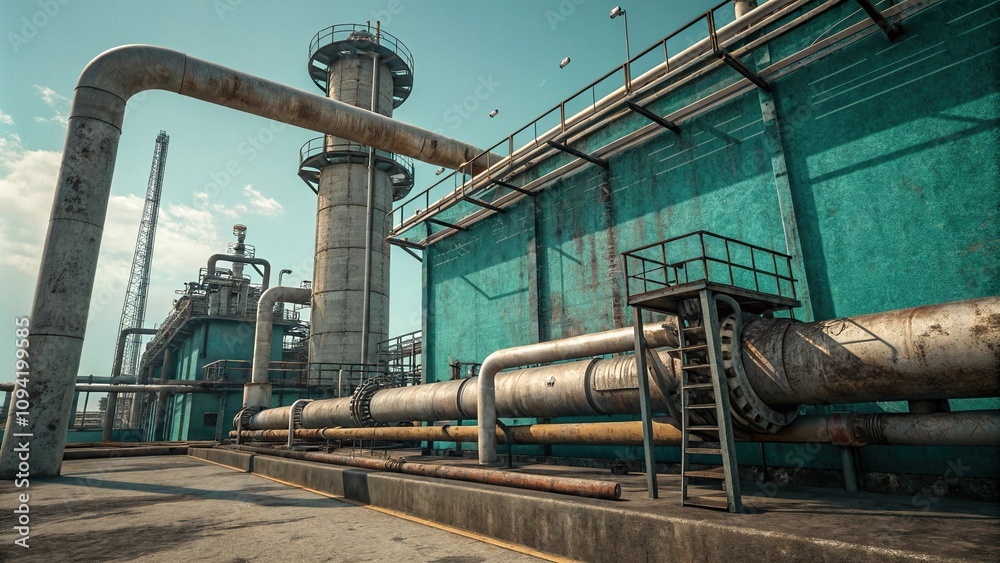 industrial pipes and machinery with grunge texture on teal background, industrial infrastructure, rusted industrial pipes and machinery with grunge texture on teal background, industrial infrastructure, rusted